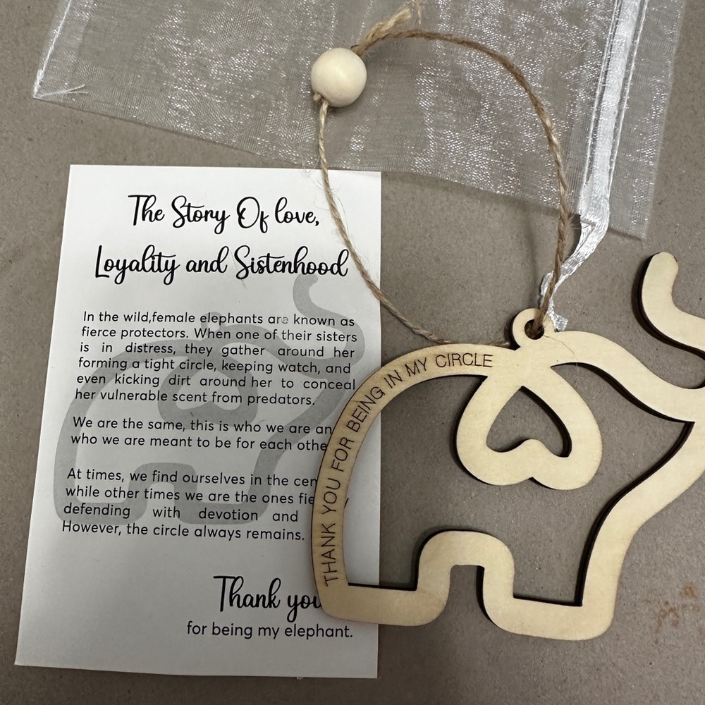 Sisterhood Gift. Elephant Circle Ornament with Heart Design